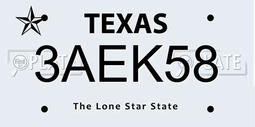 3AEK58 Texas License Plate