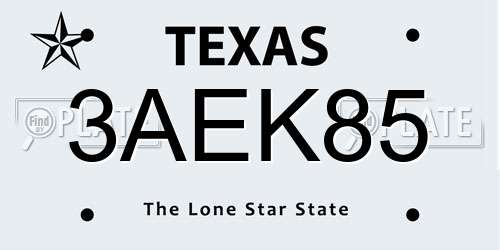 3AEK85 Texas License Plate