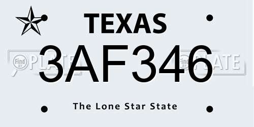 3AF346 Texas License Plate