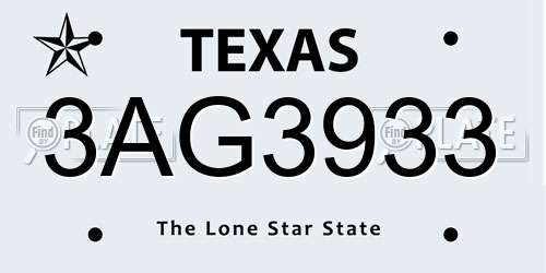 3AG3933 Texas License Plate