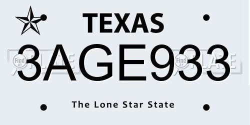 3AGE933 Texas License Plate