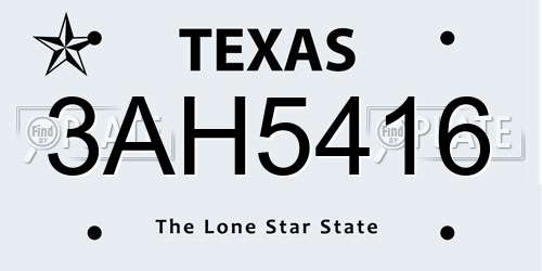 3AH5416 Texas License Plate