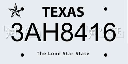 3AH8416 Texas License Plate