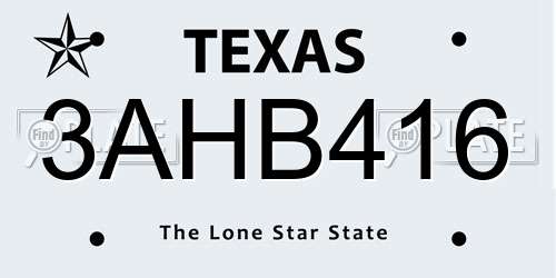 3AHB416 Texas License Plate