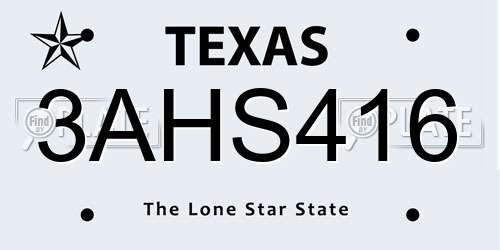 3AHS416 Texas License Plate