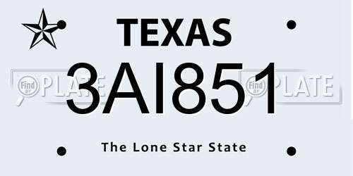 3AI851 Texas License Plate