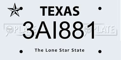 3AI881 Texas License Plate
