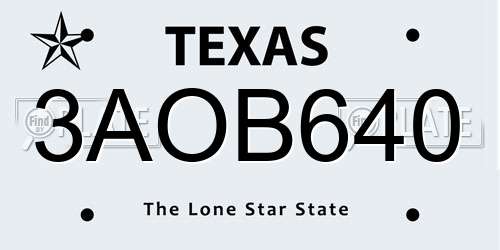 3AOB640 Texas License Plate