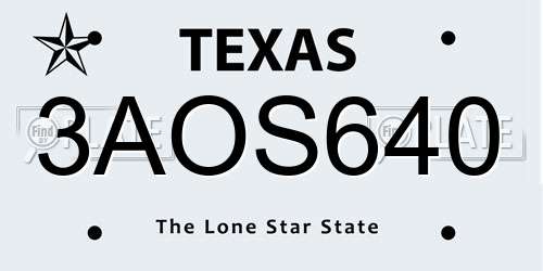 3AOS640 Texas License Plate