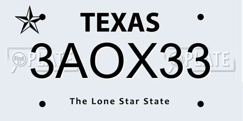 3AOX33 Texas License Plate
