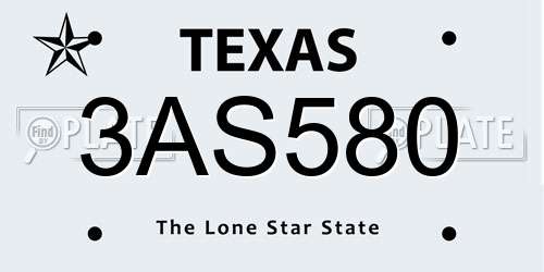 3AS580 Texas License Plate