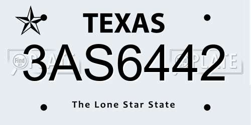 3AS6442 Texas License Plate