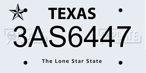 3AS6447 Texas License Plate