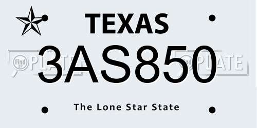 3AS850 Texas License Plate
