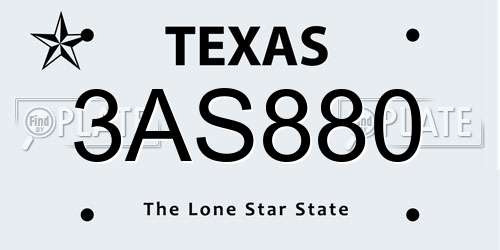 3AS880 Texas License Plate