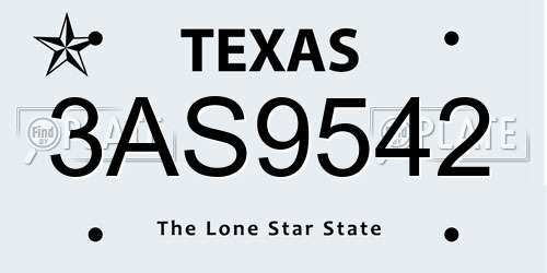 3AS9542 Texas License Plate