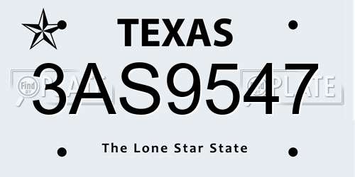 3AS9547 Texas License Plate