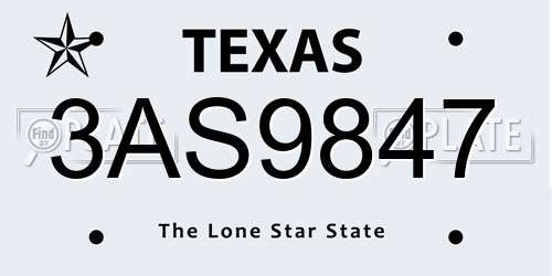 3AS9847 Texas License Plate