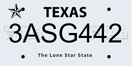 3ASG442 Texas License Plate