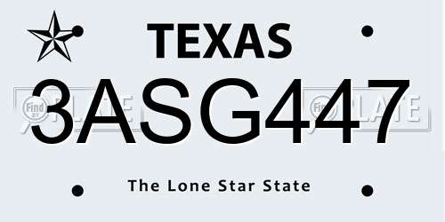 3ASG447 Texas License Plate