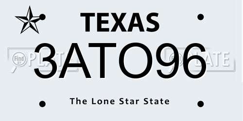 3ATO96 Texas License Plate