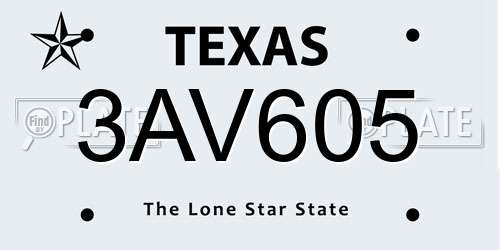3AV605 Texas License Plate