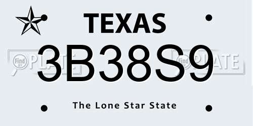 3B38S9 Texas License Plate
