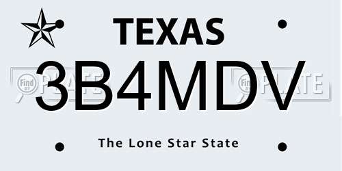 3B4MDV Texas License Plate