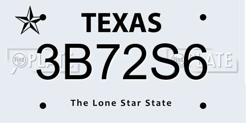 3B72S6 Texas License Plate