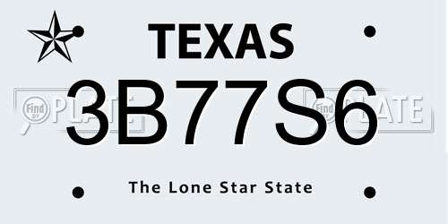 3B77S6 Texas License Plate