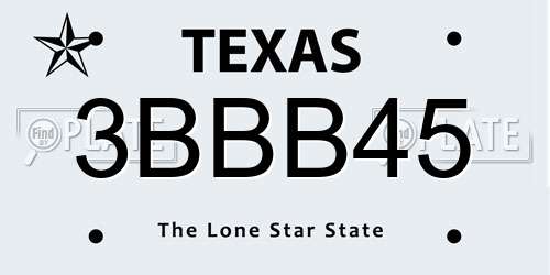3BBB45 Texas License Plate