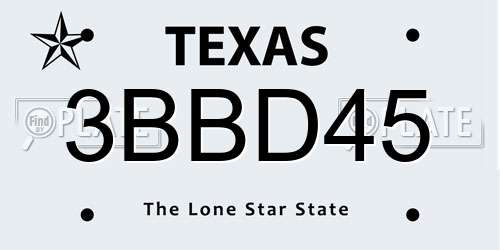 3BBD45 Texas License Plate