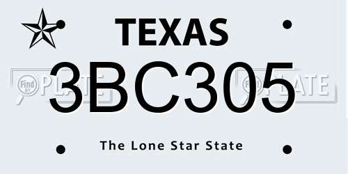 3BC305 Texas License Plate