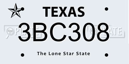 3BC308 Texas License Plate