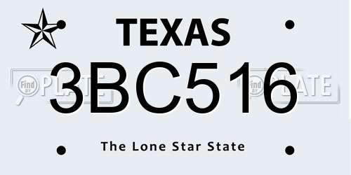 3BC516 Texas License Plate