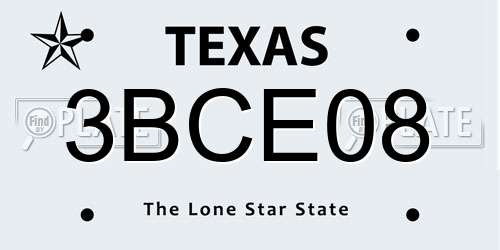 3BCE08 Texas License Plate