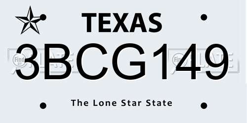 3BCG149 Texas License Plate