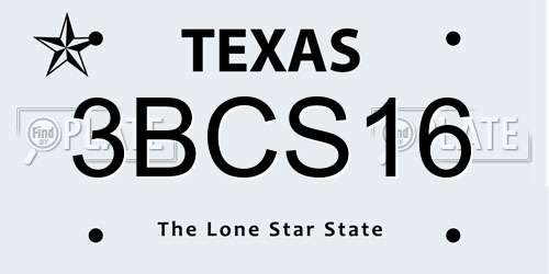 3BCS16 Texas License Plate