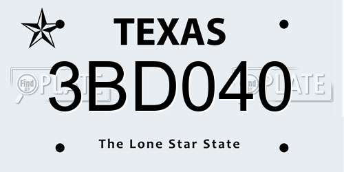 3BD040 Texas License Plate