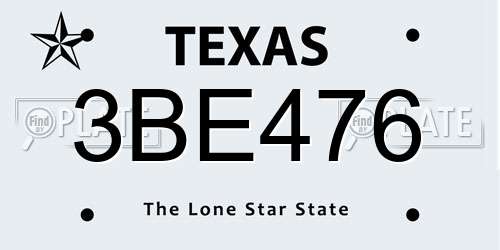3BE476 Texas License Plate