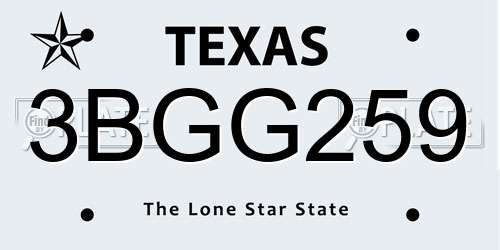 3BGG259 Texas License Plate