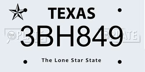 3BH849 Texas License Plate