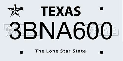 3BNA600 Texas License Plate