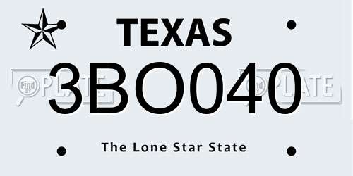 3BO040 Texas License Plate