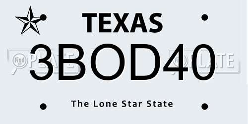 3BOD40 Texas License Plate