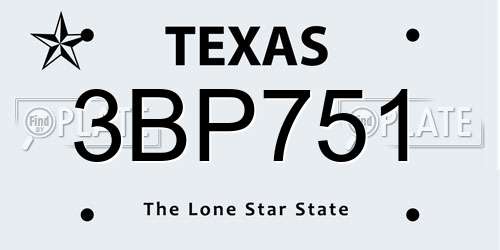 3BP751 Texas License Plate