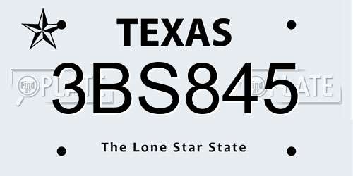 3BS845 Texas License Plate