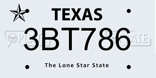 3BT786 Texas License Plate