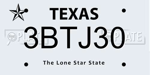 3BTJ30 Texas License Plate