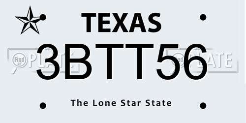 3BTT56 Texas License Plate